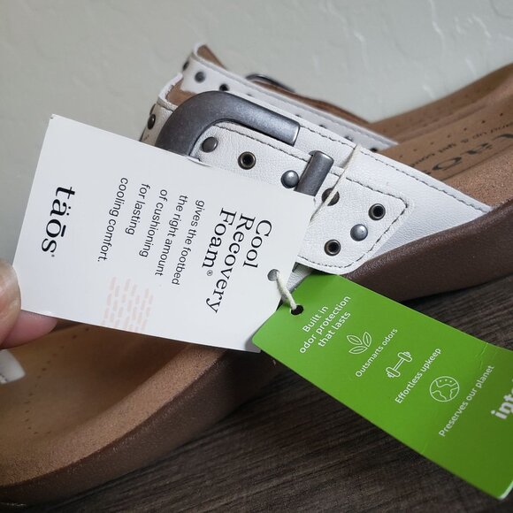 Taos Flash Studded Leather Slip-On Sandals White Size Women's 11 Buckle Bohemian - Picture 10 of 12